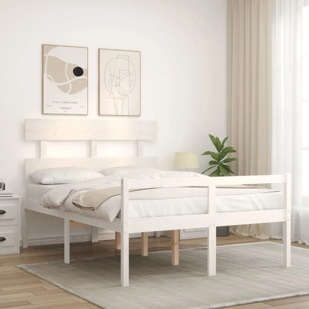 Letto per Anziani con Testiera Bianco Double in Legno Massello