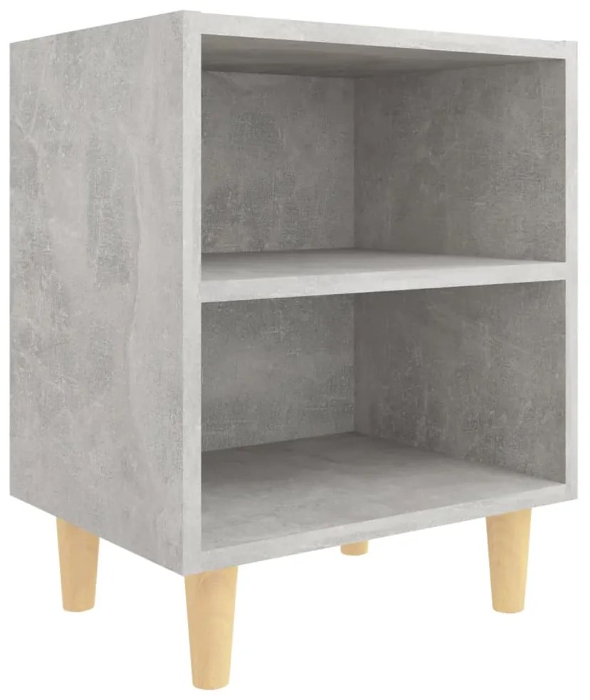 Comodini gambe in legno massello 2pz grigio cemento 40x30x50 cm