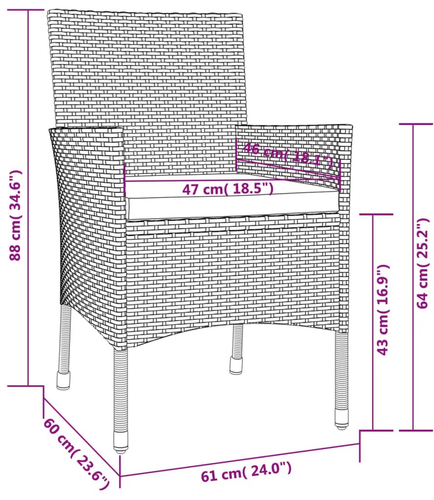 Set Bistrò da Giardino 5 pz con Cuscini in Polyrattan Nero