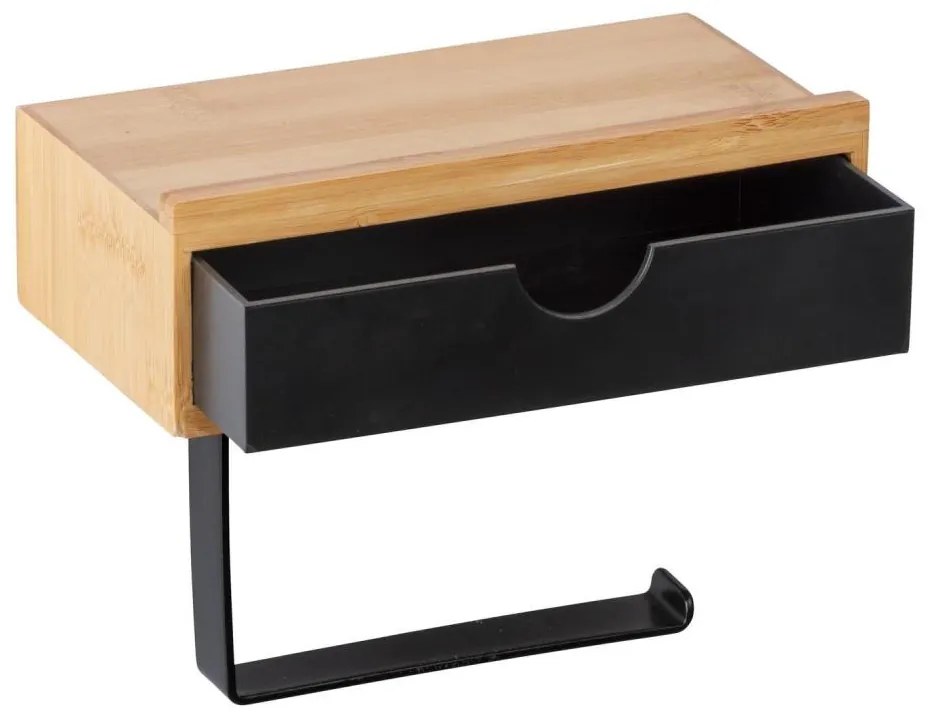 WENKO 24754100 - Porta rotolo per carta igienica BAMBUSA 18,5x14 cm marrone/nero