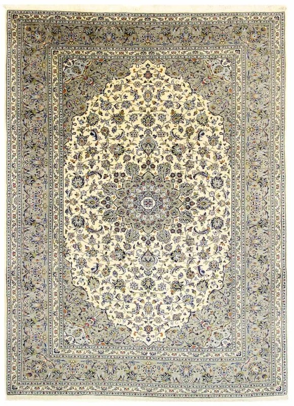 Kashan Tappeto 360x240 Beige (Iran) Annodato A Mano