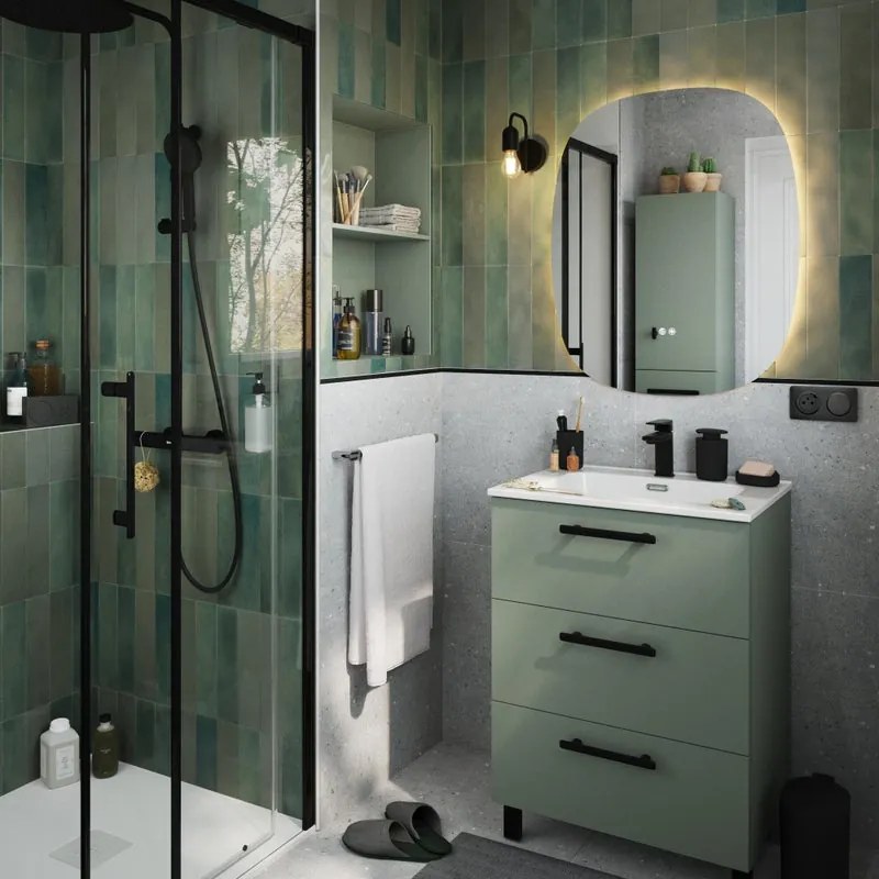 Mobile bagno a terra con lavabo L 60 x H 73 x P 45 cm verde matt truciolare 3 cassetti | Remix