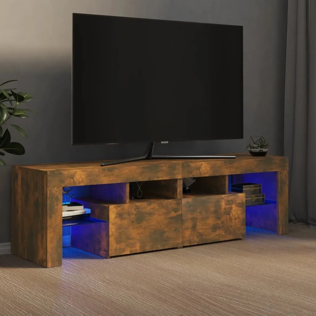 Mobile Porta TV con Luci LED Rovere Fumo 60x38,5x48 cm