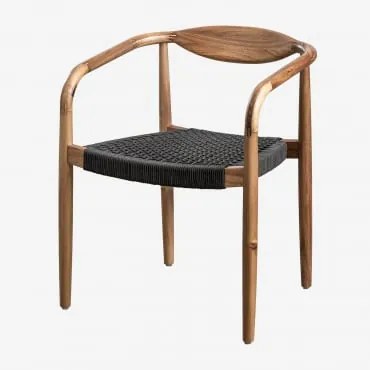 Sedia Da Pranzo Mallory In Legno Di Acacia E Corda Intrecciata Grigio Antracite - Sklum