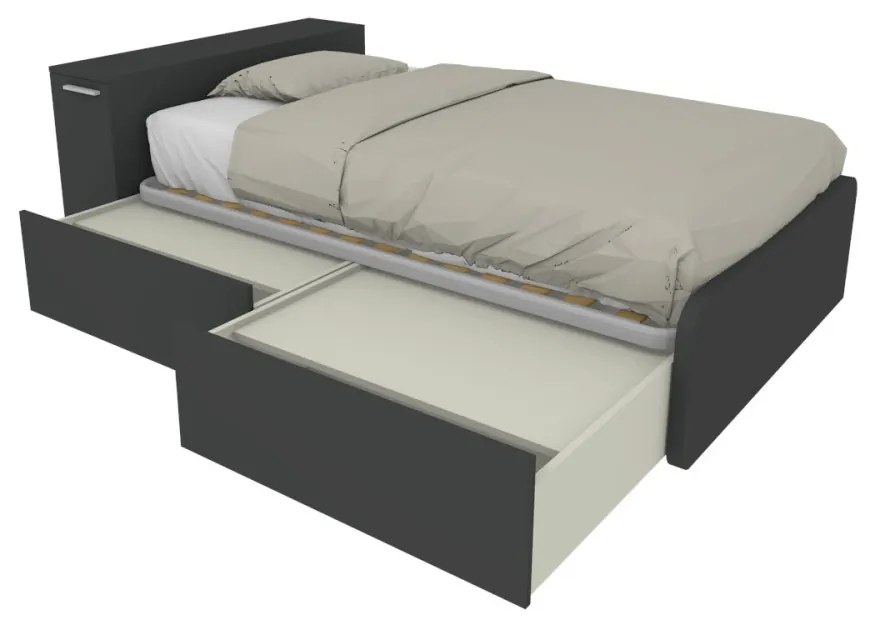 864CK - Letto cameretta 120x190  singolo con elemento contenitore in testata e cassettoni scorrevoli