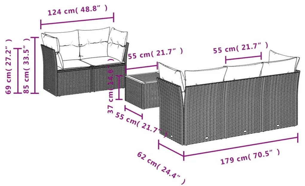 Set divano da giardino 6 pz con cuscini beige in polyrattan