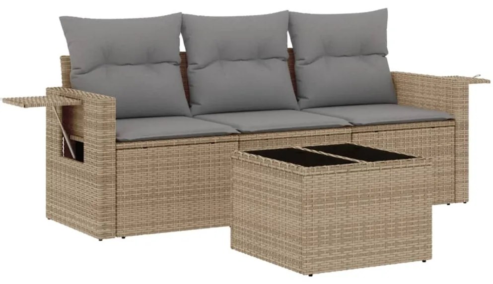 Set divano da giardino 4 pz con cuscini beige in polyrattan