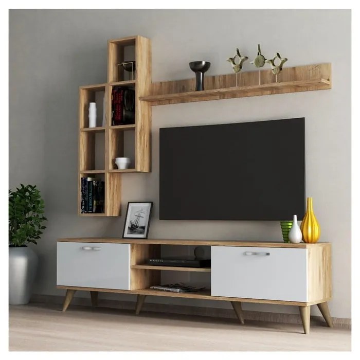 Set TV in pino bianco/naturale 180x48 cm Veronica - Kalune Design