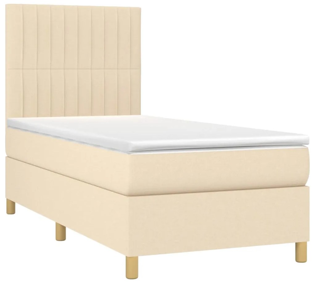 Letto a molle con materasso e led crema 90x200 cm in tessuto