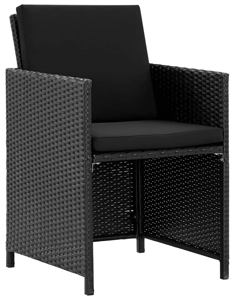 Set da pranzo da giardino 9 pz con cuscini in polyrattan nero