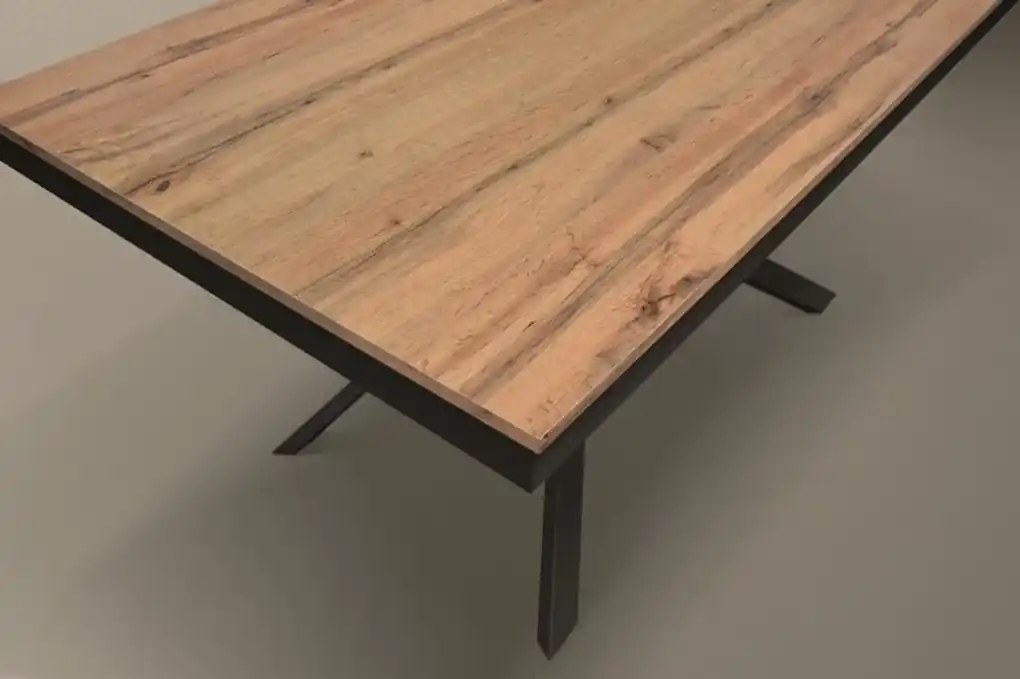 Tavolo legno, finitura rovere rustico, base bianca, allungabile