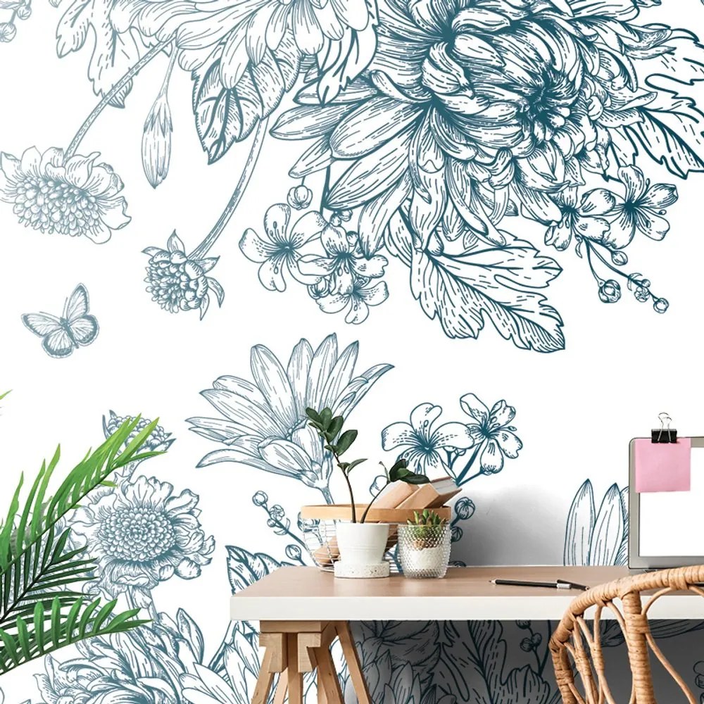 Carta da parati autoadesiva – Bouquet disegnato di fiori