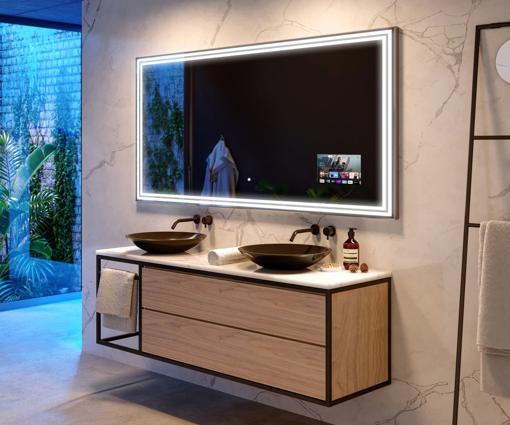 Specchio bagno retroilluminato LED L57 smart specchio per bagno con Stazione meteo Wi-Fi sinistra, Altoparlante Bluetooth