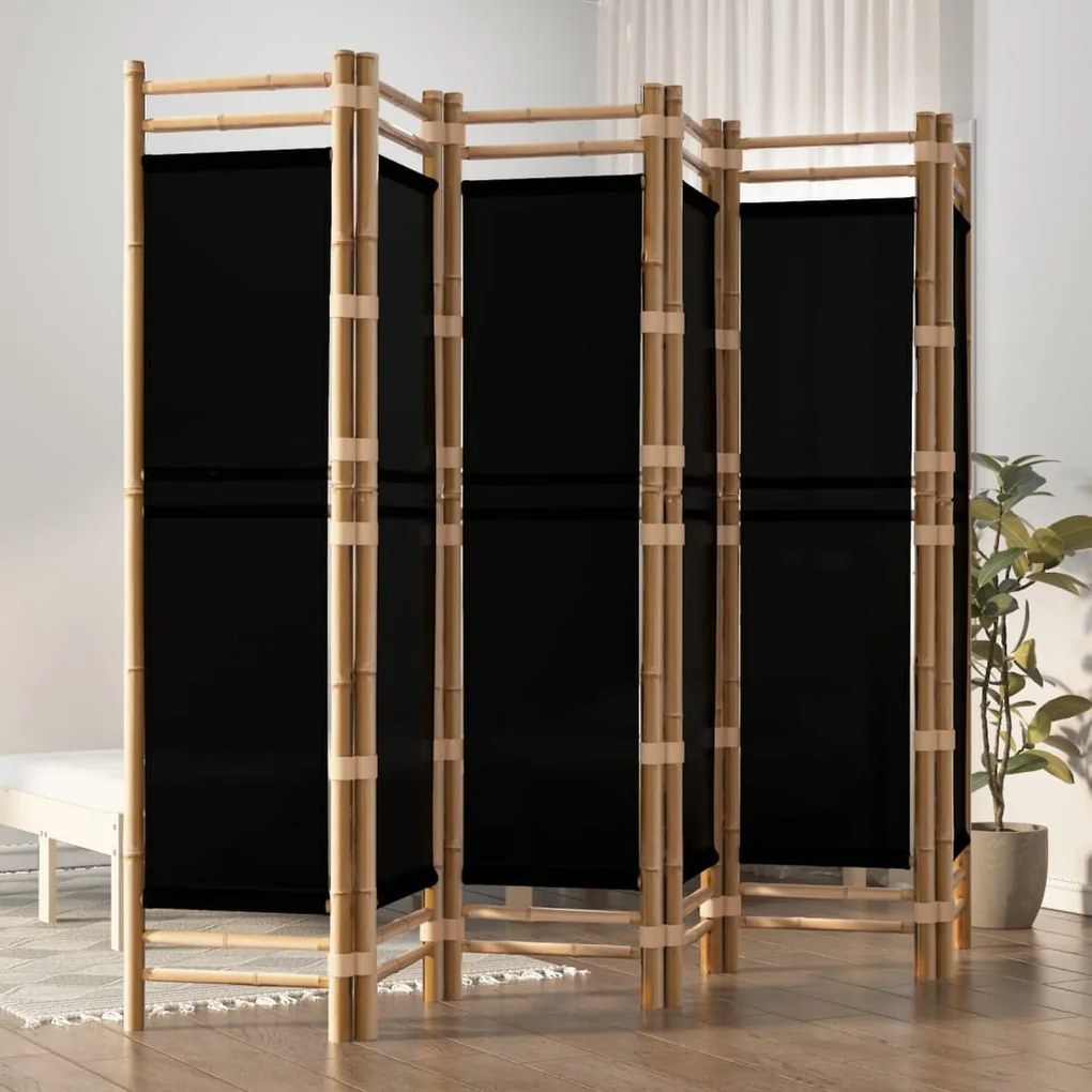 Divisorio Ambienti 6 Pannelli Pieghevole 240 Cm Bambù E Tela /
