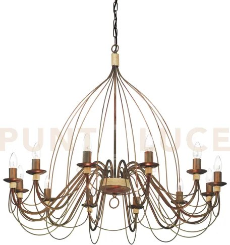 Corte lampadario sospeso ruggine antichizzato 12 luci attacco e14