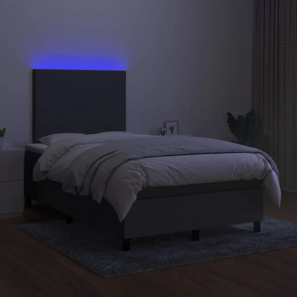 Letto a molle materasso e led grigio scuro 120x200cm in tessuto