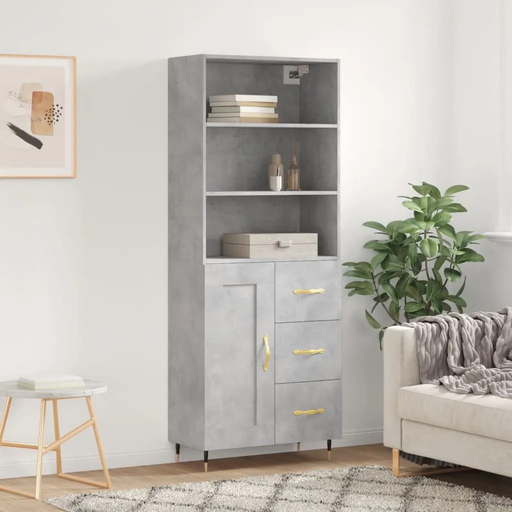 Credenza grigio cemento 69,5x34x180 cm in legno multistrato