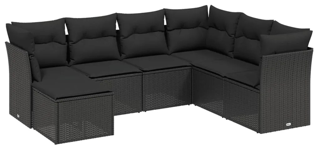 Set divani da giardino con cuscini 7pz nero polyrattan