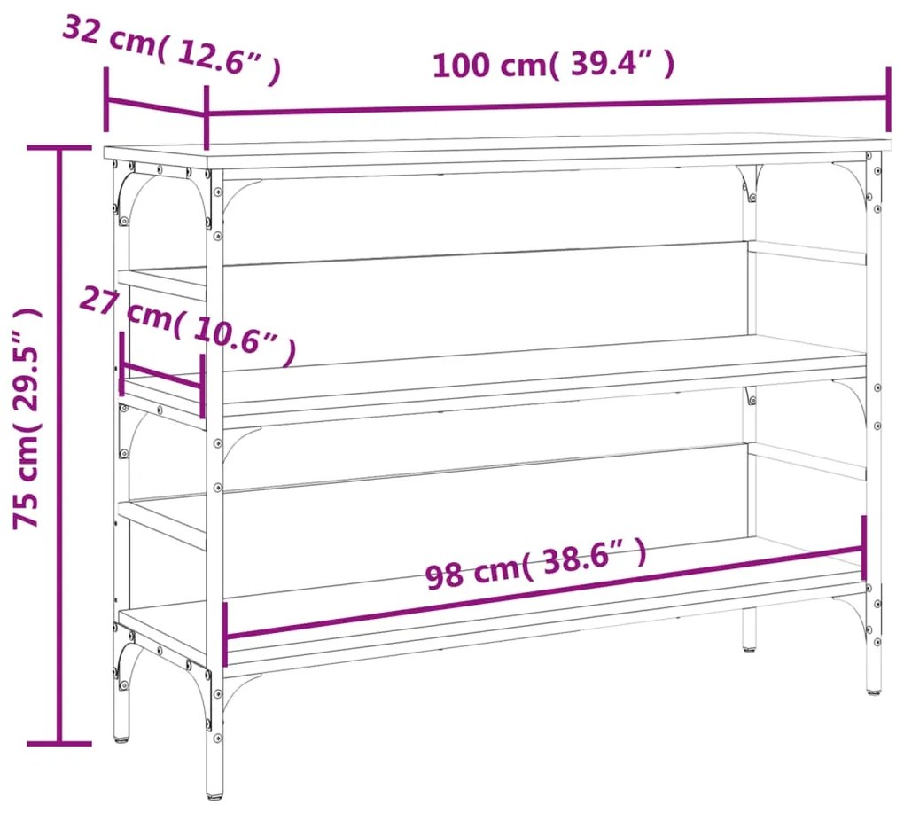 Tavolo Consolle Rovere Fumo 100x32x75 cm Legno Multistrato