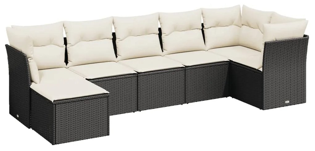 Set divani da giardino con cuscini 7pz nero polyrattan