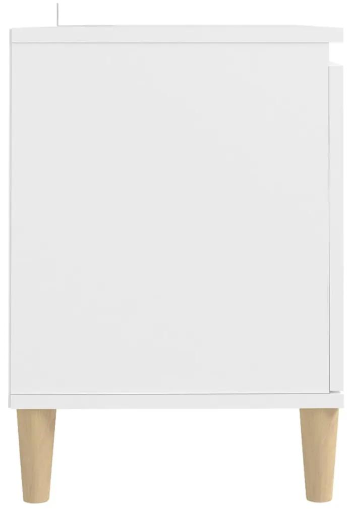 Comodino con Gambe in Legno Massello Bianco 103,5x30x50 cm