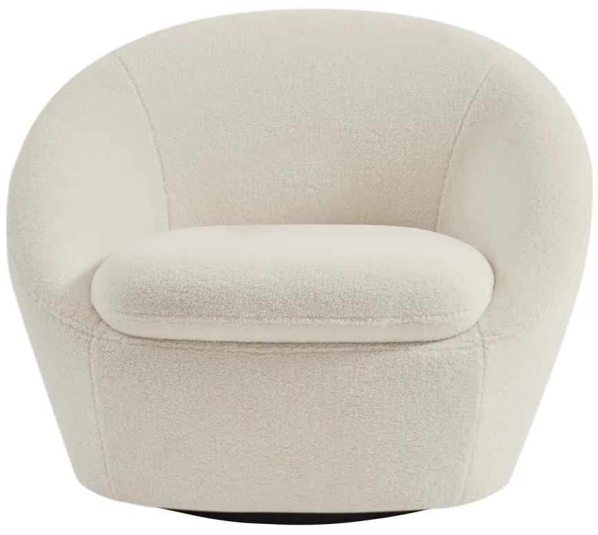 Poltrona girevole arrotondata in Tessuto bouclette Bianco - LACARA