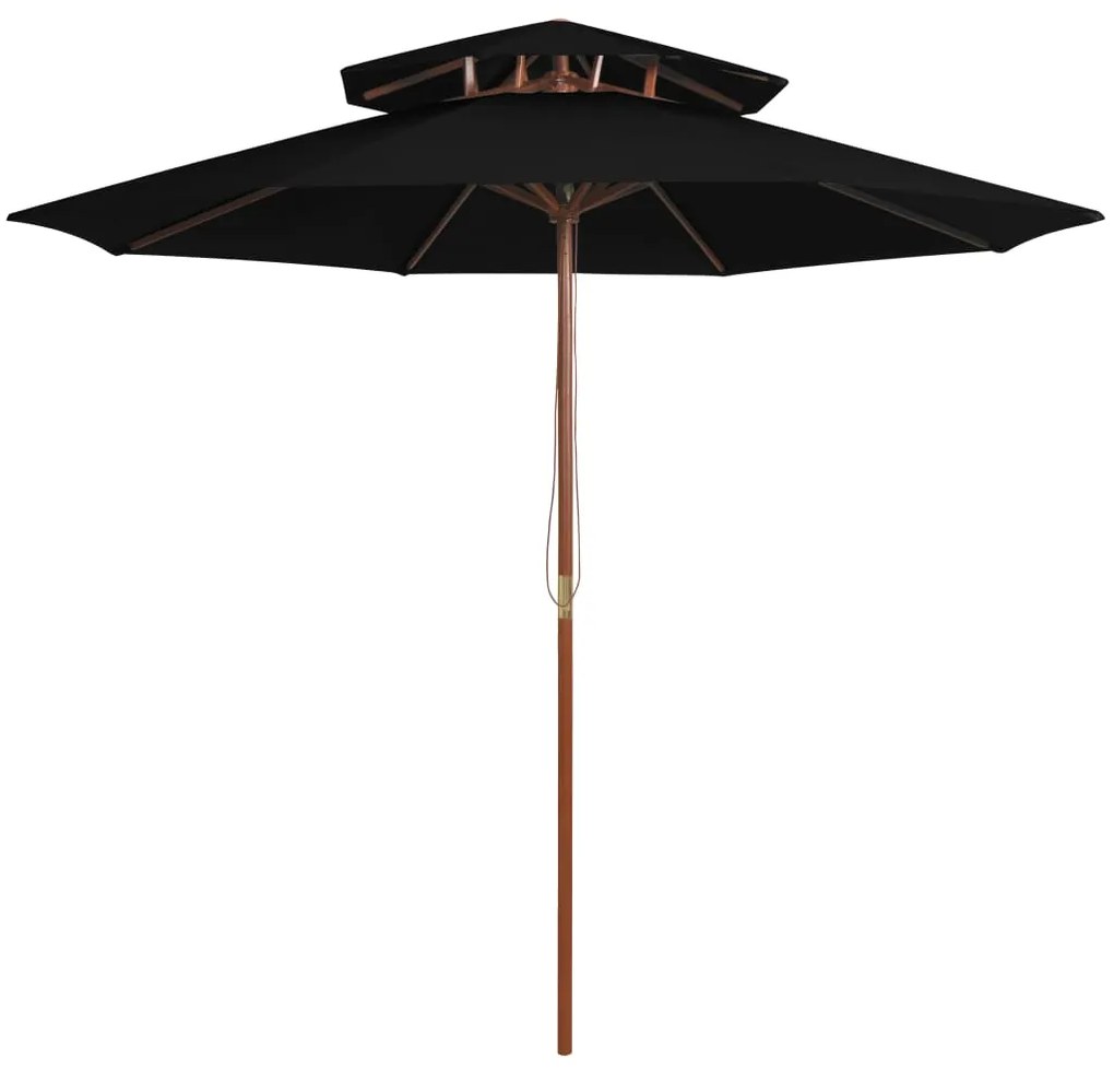 Ombrellone A Due Livelli Con Palo İn Legno 270 Cm Nero /
