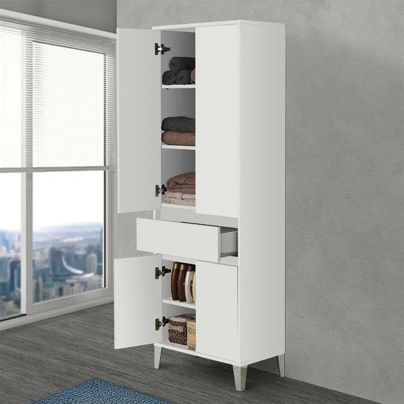 Colonna bagno da terra L. 60 cm Way bianco lucido 4 ante e 1 cassetto