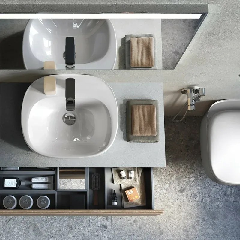 Lavabo ovale 50 cm d'appoggio bianco in ceramica Rak Illusion