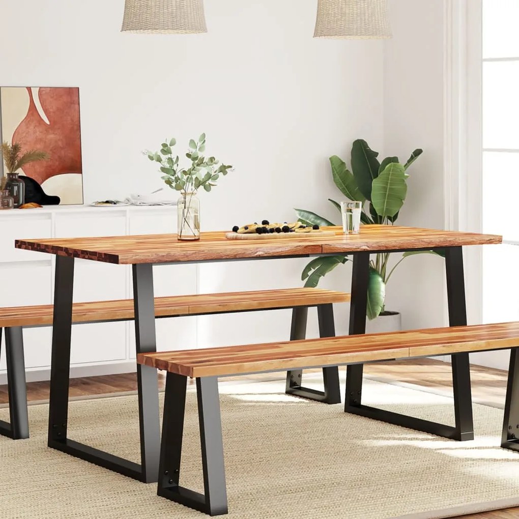 Tavolo Da Pranzo Bordi Vivi 160x80x75 Cm Legno Massello Acacia /