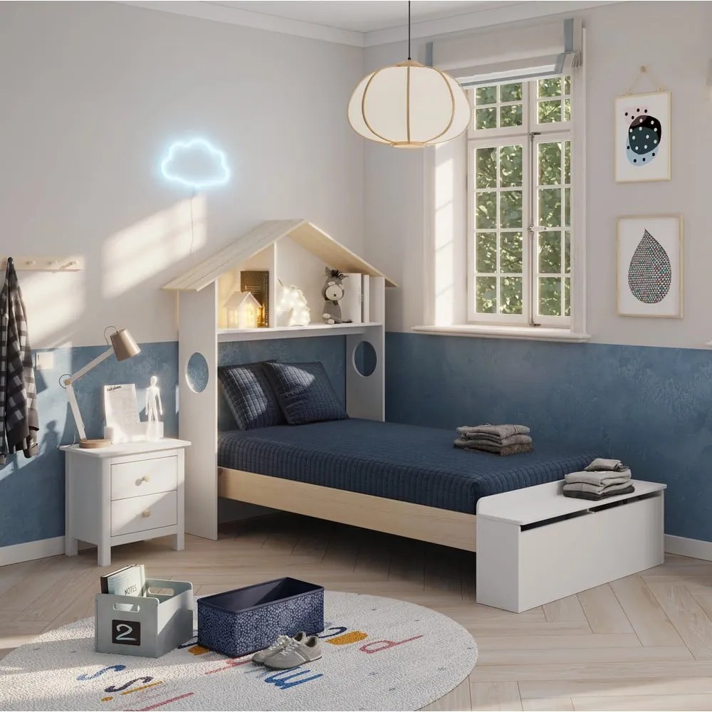 Comodino bianco per bambini in legno di pino Max - Marckeric