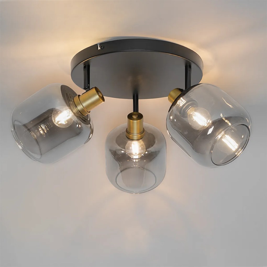 Faretto da soffitto nero con oro e vetro fumé 3 luci - Zuzanna