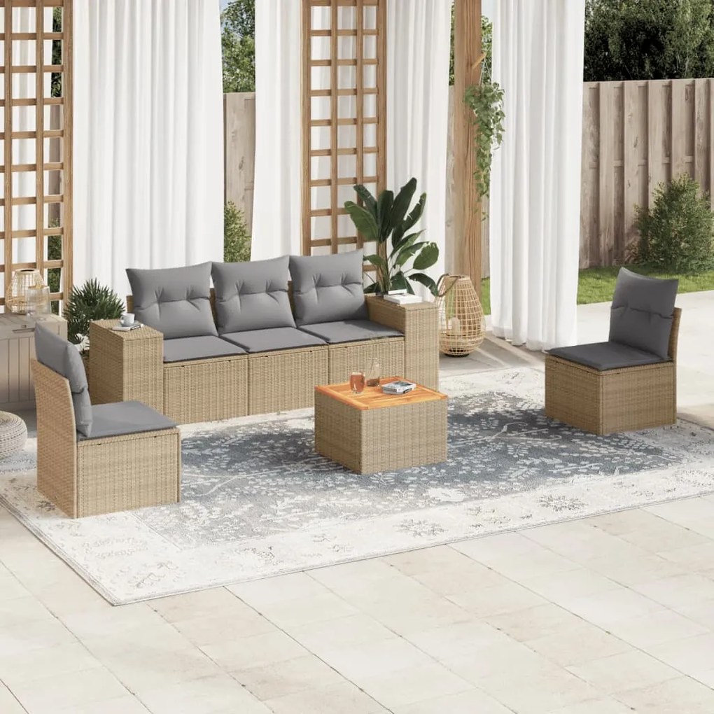 Set divano da giardino 6 pz con cuscini beige in polyrattan