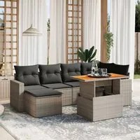 Set Divani da Giardino 7 pz con Cuscini Grigio in Polyrattan 3271417