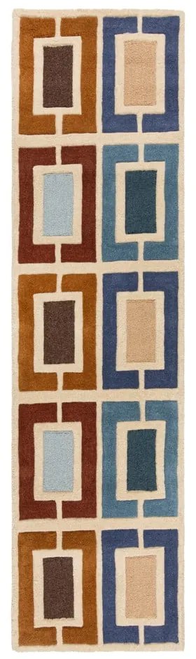 Passatoia in lana blu-arancio tessuta a mano 60x230 cm Retro Blocks - Flair Rugs