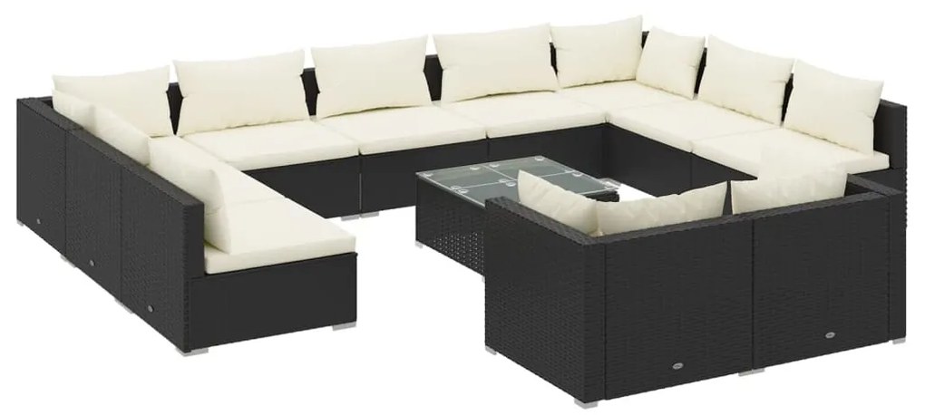 Set Divani da Giardino 12 pz con Cuscini in Polyrattan Nero