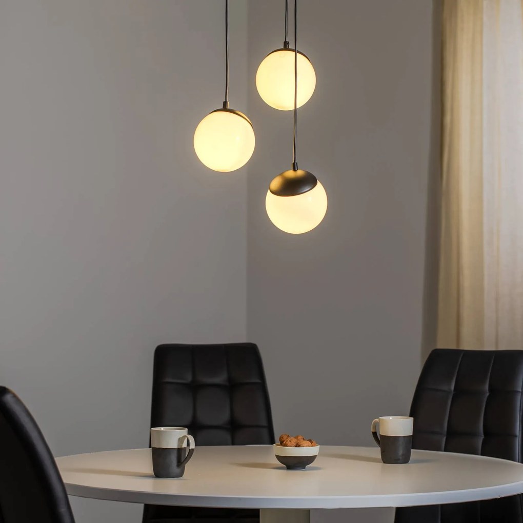 Eko-Light Lampada a sospensione Sfera a 3 luci in vetro/metallo nero