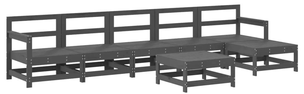 Set salotto da giardino 7 pz grigio in legno massello di pino