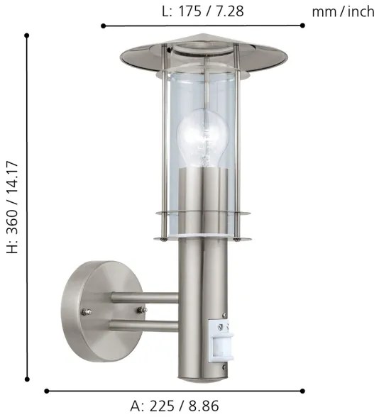 EGLO 30185 - Lampada da muro con sensore esterno LISIO 1xE27/60W/230V IP44
