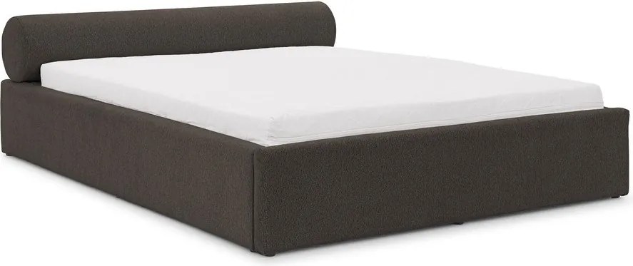 Letto matrimoniale imbottito grigio scuro con contenitore con rete inclusa 140x200 cm Cille – Ropez