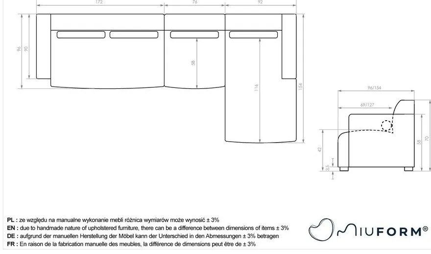 Divano angolare componibile grigio (con penisola a destra) Flex Felix – Miuform