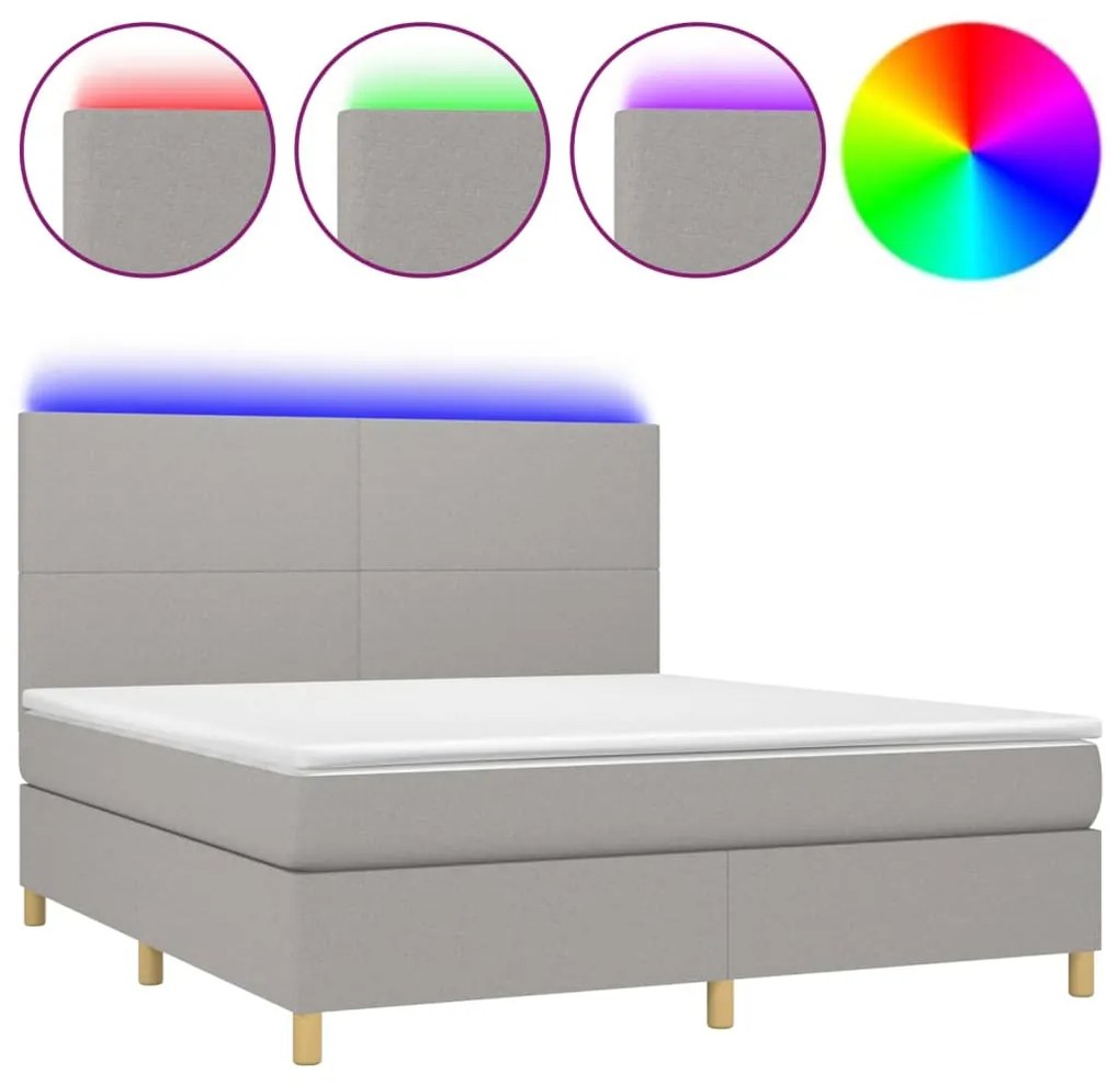 Letto a Molle Materasso e LED Grigio Chiaro 160x200 cm Tessuto