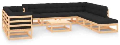 Set Divani da Giardino 11 pz con Cuscini Antracite Legno Pino