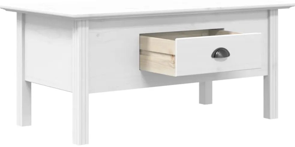 Tavolino da salotto bodo 100x55x45cm legno massello pino bianco