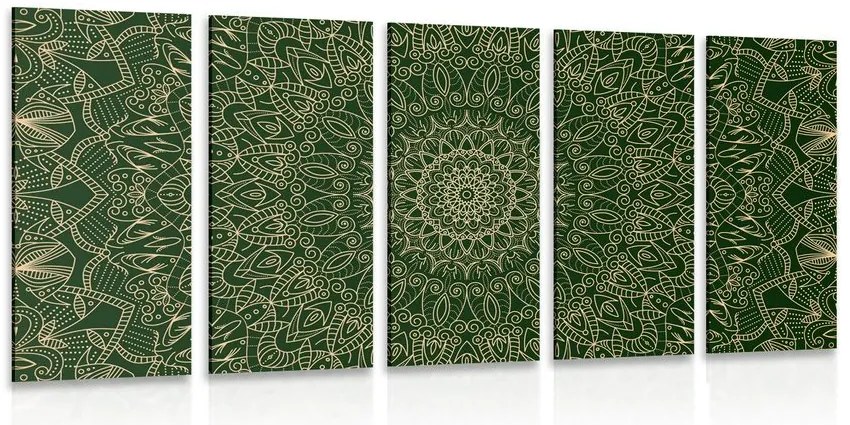 Quadri 5 pezzi – Mandala decorativo dettagliato in verde