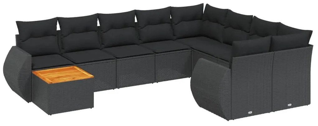 Set Divani da Giardino 10pz con Cuscini in Polyrattan Nero