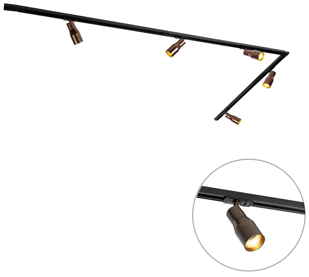 Sistema di illuminazione a binario moderno con 5 faretti bronzo scuro 1 fase - Iconic Kohua