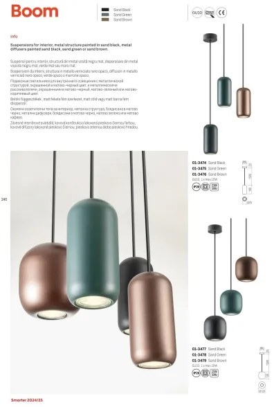 Redo 01-3475 - Lampadario a sospensione con filo BOOM 1xGU10/10W/230V diametro 7,6 cm verde