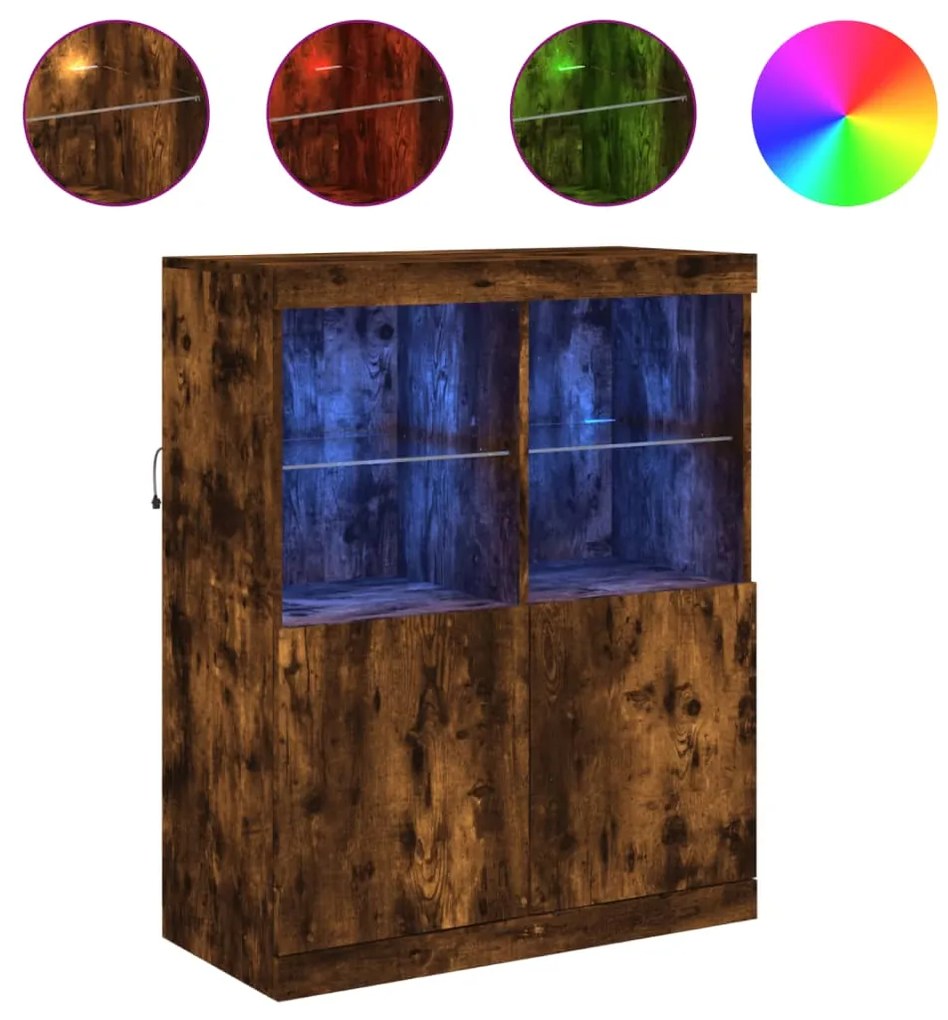 Credenza con luci led rovere fumo 81x37x100 cm