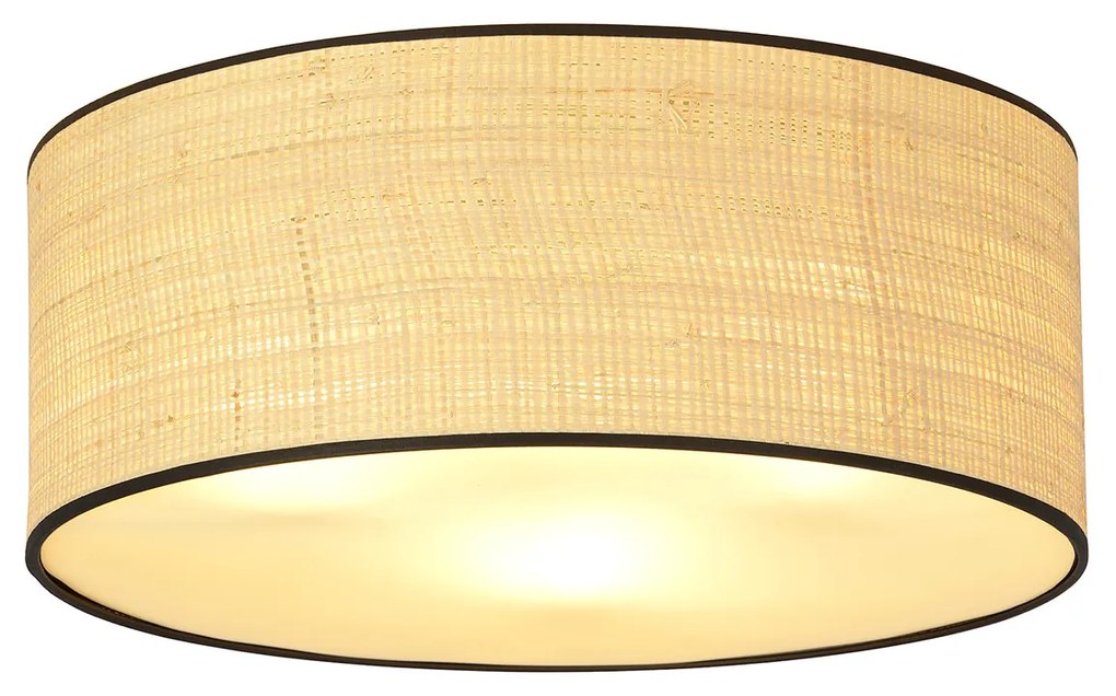 Plafoniera Nordica 3 Luci Drago In Acciaio Nero E Rattan
